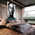 Quadro Decorativo Minimalista Feminino em Preto e Branco - quadros decorativos 1 Tela Vertical, 3 Telas - em sala moderna