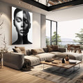 Quadro Decorativo Minimalista Feminino em Preto e Branco - quadros decorativos para sala 1 Tela Vertical, 3 Telas - em quarto contemporaneo
