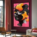 Quadro Decorativo Colorido Mulher Abstrato - quadros decorativos para sala 1 Tela Vertical, 3 Telas - em ambiente decorado
