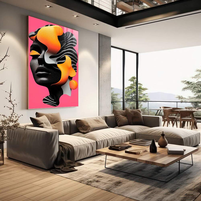 Quadro Decorativo Colorido Mulher Abstrato - quadros decorativos para sala 1 Tela Vertical, 3 Telas - em quarto contemporaneo