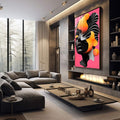 Quadro Decorativo Colorido Mulher Abstrato - quadros decorativos 1 Tela Vertical, 3 Telas - em escritorio elegante
