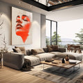 Quadro Decorativo Artístico da Mulher Alaranjada - quadros decorativos 1 Tela Vertical, 3 Telas - em sala moderna