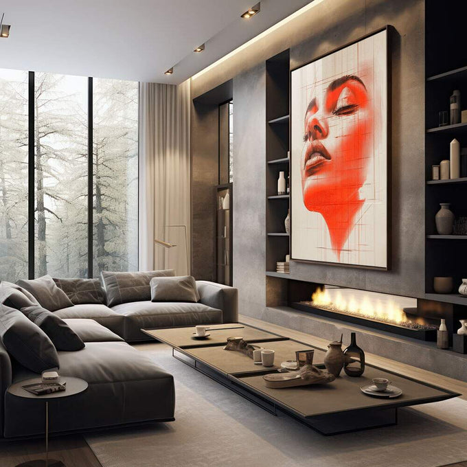 Quadro Decorativo Artístico da Mulher Alaranjada - quadros decorativos para sala 1 Tela Vertical, 3 Telas - em quarto contemporaneo
