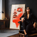 Quadro Decorativo Artístico da Mulher Alaranjada - quadros decorativos 1 Tela Vertical, 3 Telas - em escritorio elegante