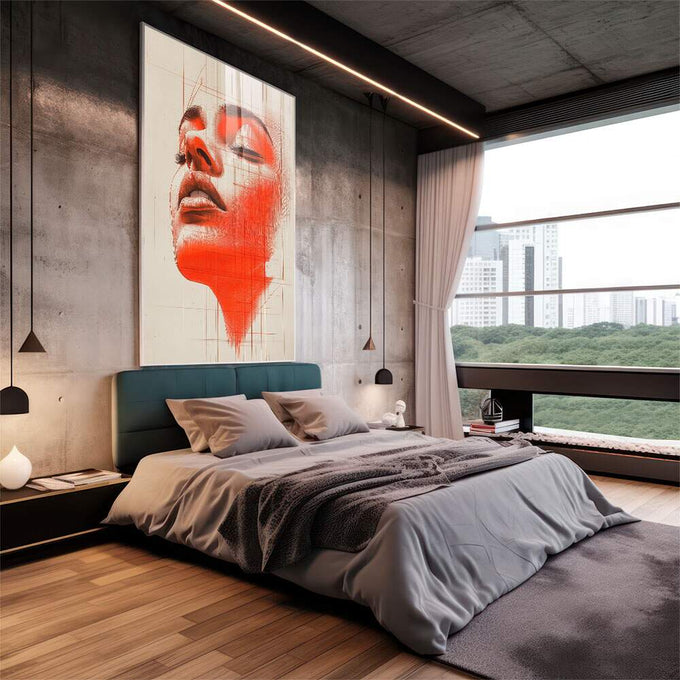 Quadro Decorativo Artístico da Mulher Alaranjada - quadros decorativos para sala 1 Tela Vertical, 3 Telas - em living room premium