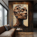 Quadro Decorativo Mulher em Tons Marrons - quadros decorativos para sala 1 Tela Vertical, 3 Telas - em ambiente decorado