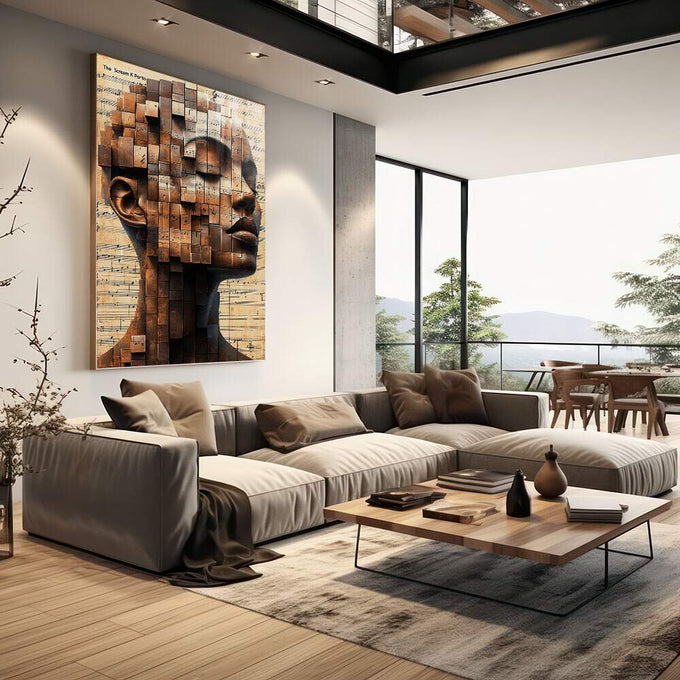 Quadro Decorativo Mulher em Tons Marrons - quadros decorativos 1 Tela Vertical, 3 Telas - em sala moderna