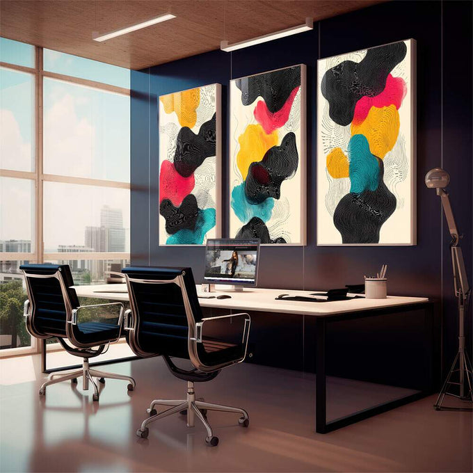 Quadro Decorativo Minimalista Moderno: A Magia da Aquarela - quadros decorativos para sala 1 Tela Vertical, 3 Telas - em quarto contemporaneo