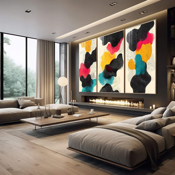 Quadro Decorativo Minimalista Moderno: A Magia da Aquarela - quadros decorativos 1 Tela Vertical, 3 Telas - em escritorio elegante