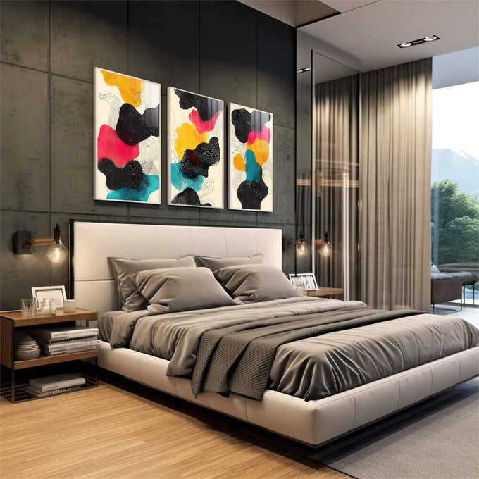 Quadro Decorativo Minimalista Moderno: A Magia da Aquarela - quadros decorativos para sala 1 Tela Vertical, 3 Telas - em living room premium