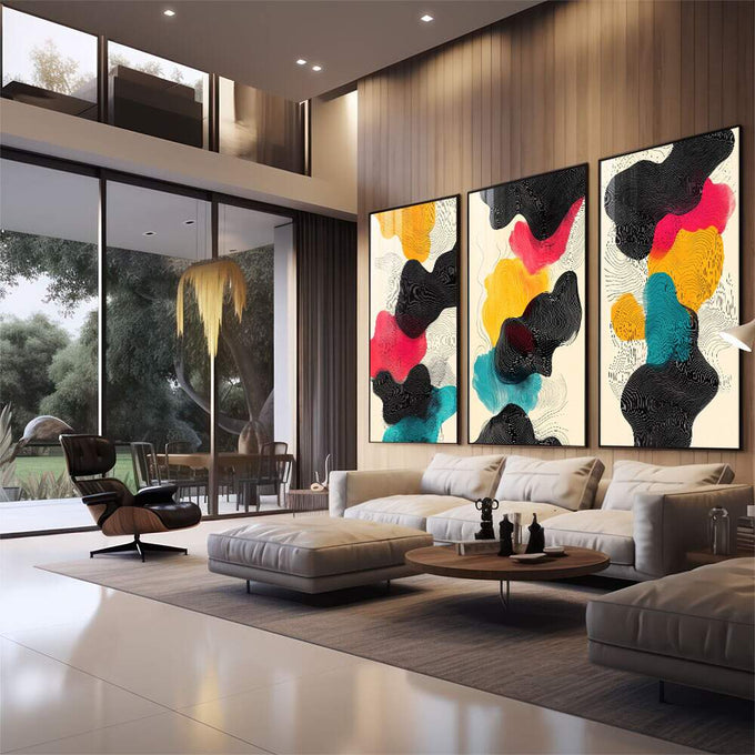 Quadro Decorativo Minimalista Moderno: A Magia da Aquarela - quadros decorativos 1 Tela Vertical, 3 Telas - em sala moderna