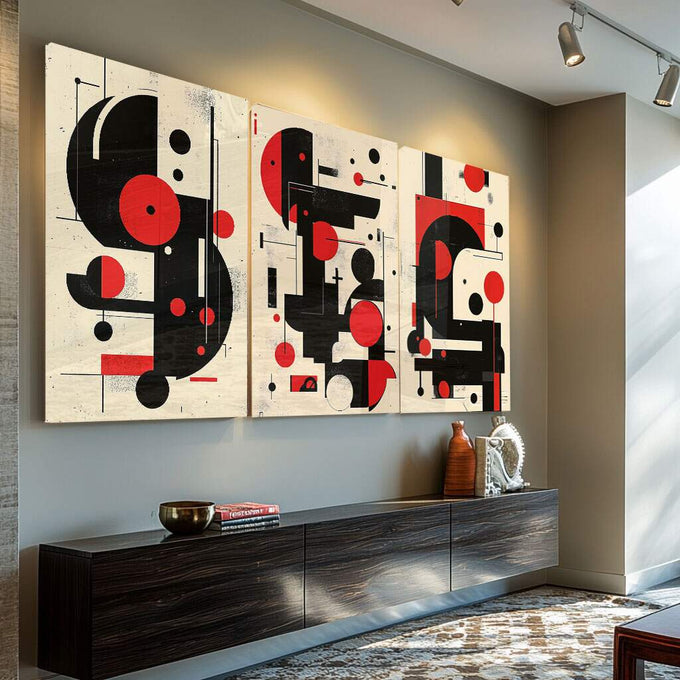 Quadro Decorativo Minimalista Moderno - quadros decorativos para sala 1 Tela Vertical, 3 Telas - em ambiente decorado