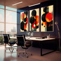 Quadro Decorativo Abstrato em Tons Quentes - quadros decorativos 1 Tela Vertical, 3 Telas - em sala moderna