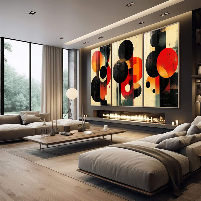 Quadro Decorativo Abstrato em Tons Quentes - quadros decorativos 1 Tela Vertical, 3 Telas - em escritorio elegante
