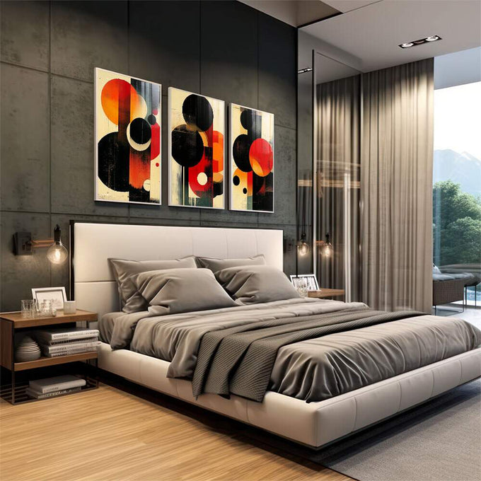 Quadro Decorativo Abstrato em Tons Quentes - quadros decorativos para sala 1 Tela Vertical, 3 Telas - em living room premium