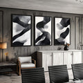 Quadro Decorativo Minimalista Abstrato Preto e Branco - quadros decorativos para sala 1 Tela Vertical, 3 Telas - em ambiente decorado