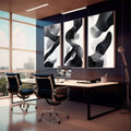 Quadro Decorativo Minimalista Abstrato Preto e Branco - quadros decorativos 1 Tela Vertical, 3 Telas - em sala moderna