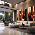 Quadro Decorativo Abstrato com Folhas Alaranjadas - quadros decorativos para sala 1 Tela Vertical, 3 Telas - em quarto contemporaneo