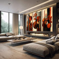 Quadro Decorativo Abstrato com Folhas Alaranjadas - quadros decorativos 1 Tela Vertical, 3 Telas - em escritorio elegante