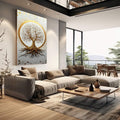 Quadro Decorativo Árvore da Vida Dourada - quadros decorativos 1 Tela Vertical, 3 Telas - em sala moderna