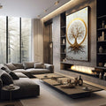 Quadro Decorativo Árvore da Vida Dourada - quadros decorativos para sala 1 Tela Vertical, 3 Telas - em quarto contemporaneo