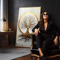 Quadro Decorativo Árvore da Vida Dourada - quadros decorativos 1 Tela Vertical, 3 Telas - em escritorio elegante