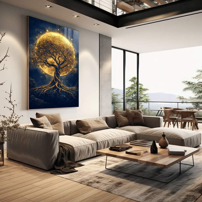 Quadro Decorativo Árvore da Vida - A Beleza da Natureza - quadros decorativos 1 Tela Vertical, 3 Telas - em sala moderna