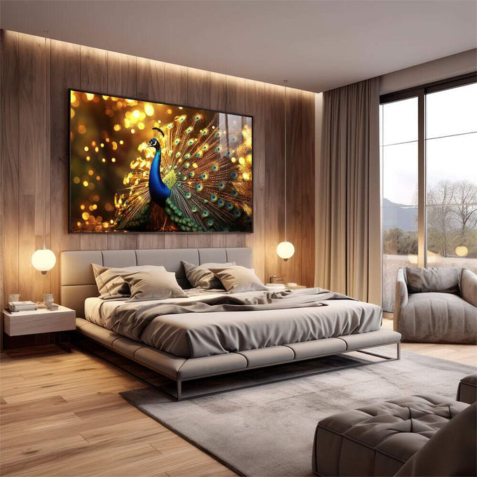 Quadro Decorativo Pavão Beleza e Estilo para Seu Espaço - quadros decorativos para sala 1 Tela, 1 Tela Horizontal - em quarto contemporaneo