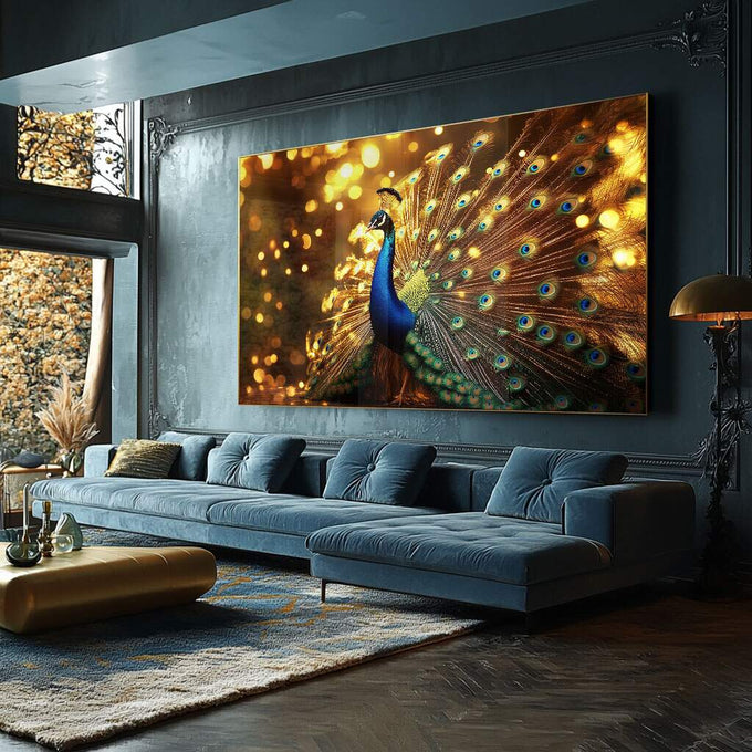 Quadro Decorativo Pavão Beleza e Estilo para Seu Espaço - quadros decorativos para sala 1 Tela, 1 Tela Horizontal - em ambiente decorado
