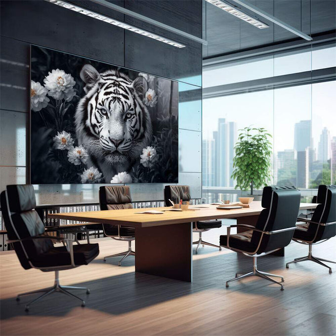 Quadro Decorativo Animal - Tigre Branco - quadros decorativos 1 Tela, 1 Tela Horizontal - em sala moderna