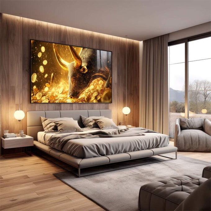 Quadro Decorativo Touro do Bitcoin - quadros decorativos para sala 1 Tela, 1 Tela Horizontal - em quarto contemporaneo