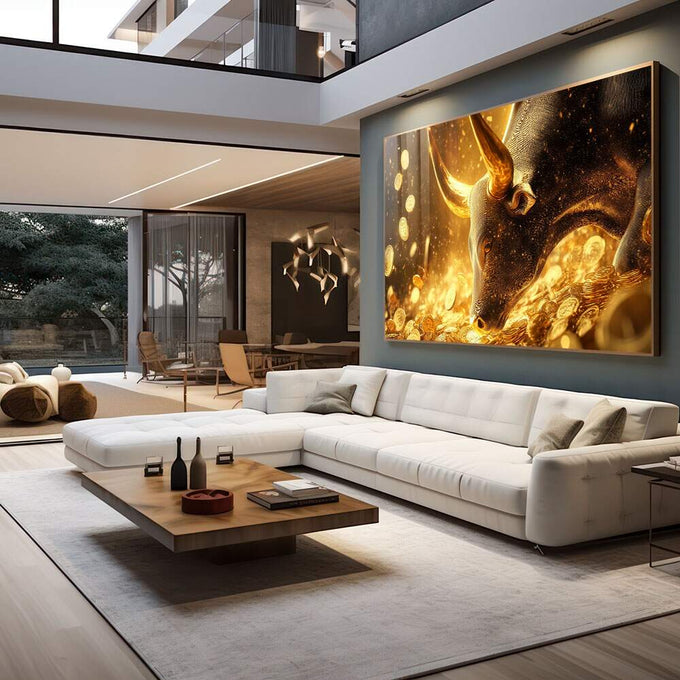 Quadro Decorativo Touro do Bitcoin - quadros decorativos 1 Tela, 1 Tela Horizontal - em escritorio elegante