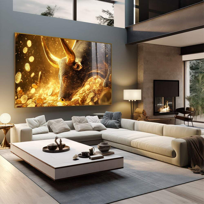 Quadro Decorativo Touro do Bitcoin - quadros decorativos para sala 1 Tela, 1 Tela Horizontal - em living room premium
