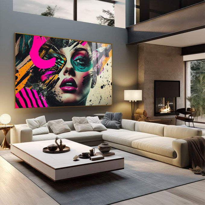 Quadro Decorativo Abstrato Mulher - quadros decorativos 1 Tela, 1 Tela Horizontal - em sala moderna