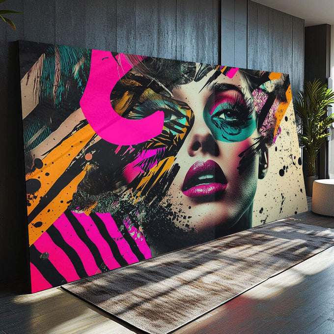 Quadro Decorativo Abstrato Mulher - quadros decorativos para sala 1 Tela, 1 Tela Horizontal - em ambiente decorado