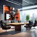 Quadro Decorativo Abstrato Mulher - Elegante em Tons Laranja - quadros decorativos 1 Tela, 1 Tela Horizontal - em sala moderna