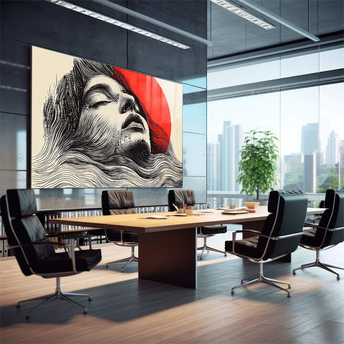 Quadro Decorativo Mulher Abstrato em Tons Alaranjados - quadros decorativos para sala 1 Tela, 1 Tela Horizontal - em quarto contemporaneo