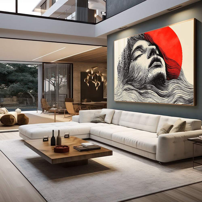 Quadro Decorativo Mulher Abstrato em Tons Alaranjados - quadros decorativos para sala 1 Tela, 1 Tela Horizontal - em living room premium
