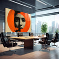 Quadro Decorativo Mulher Abstrato com Círculo Laranja - quadros decorativos para sala 1 Tela, 1 Tela Horizontal - em quarto contemporaneo