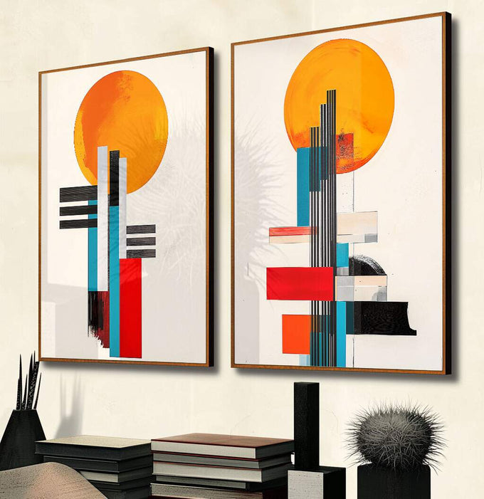 Quadro Decorativo Minimalista - Sofisticação para Seu Ambiente - quadros decorativos para sala 2 Telas, abstrato geométrico - em ambiente decorado