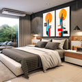 Quadro Decorativo Minimalista - Sofisticação para Seu Ambiente - quadros decorativos para sala 2 Telas, abstrato geométrico - em quarto contemporaneo