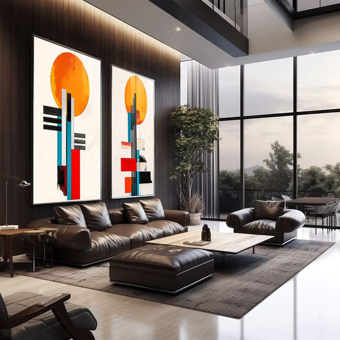 Quadro Decorativo Minimalista - Sofisticação para Seu Ambiente - quadros decorativos para sala 2 Telas, abstrato geométrico - em living room premium
