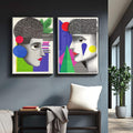 Quadro Decorativo Abstrato Contemporâneo: Rostos e Geometria - quadros decorativos para sala 2 Telas, abstrato - em ambiente decorado