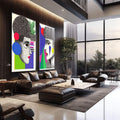 Quadro Decorativo Abstrato Contemporâneo: Rostos e Geometria - quadros decorativos 2 Telas, abstrato - em escritorio elegante