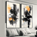 Quadro Decorativo Moderno Abstrato: Sol e Texturas - quadros decorativos para sala 2 Telas, abstrato - em ambiente decorado