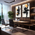 Quadro Decorativo Moderno Abstrato: Sol e Texturas - quadros decorativos 2 Telas, abstrato - em escritorio elegante