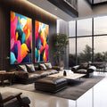 Quadro Decorativo Abstrato Vibrante: Paisagens que Encantam - quadros decorativos para sala 2 Telas, Abstratos e Geométricos - em quarto contemporaneo