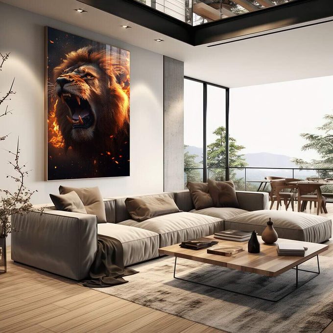 Quadro Decorativo Poderoso Leão da Ira - quadros decorativos para sala 1 Tela Vertical, 3 Telas - em quarto contemporaneo