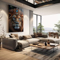 Quadro Decorativo Leão: A Majestade da Coroa de Rei - quadros decorativos para sala 1 Tela Vertical, 3 Telas - em quarto contemporaneo