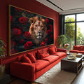 Quadro Decorativo Leão Florido - Arte para Inspirar Seu Ambiente - quadros decorativos para sala 1 Tela, 1 Tela Horizontal - em ambiente decorado